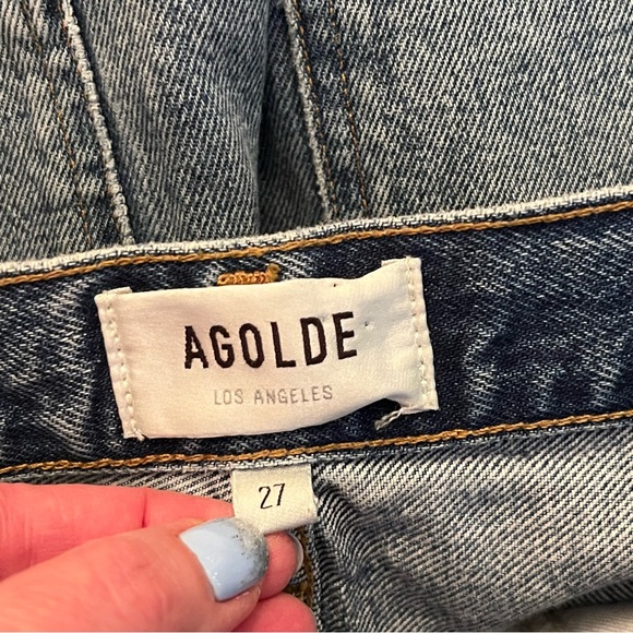 AGOLDE Riley High Rise Straight Crop Blue Jeans Womans Sz 27 (28x25) Button Fly - Picture 7 of 9